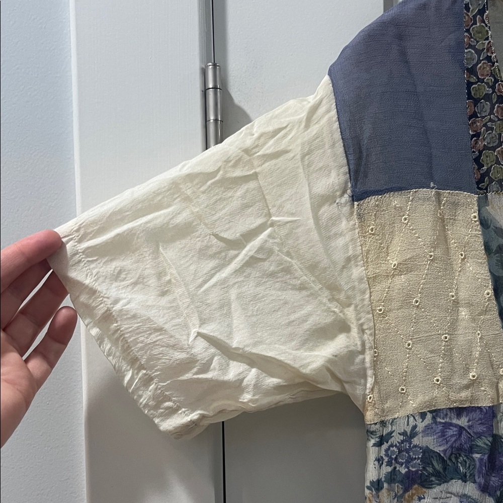 Vintage 90s Tribes Patchwork Floral Cream Peasant Boho Eclectic Festival Medium - Picture 5 of 17